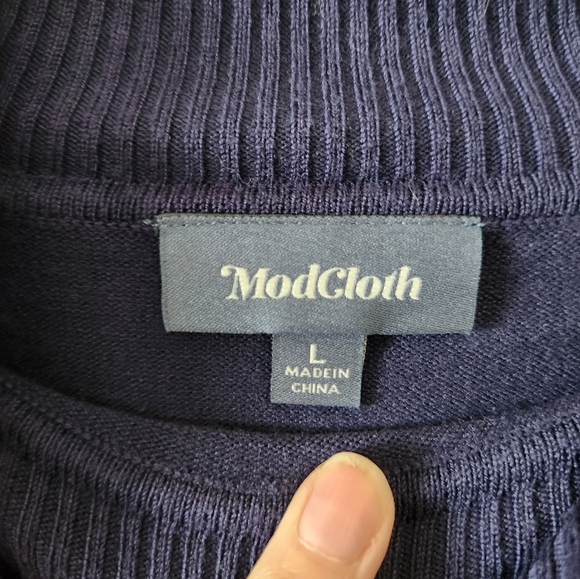 ModCloth navy blue button collar 3/4 sleev sweater size large - Picture 5 of 5